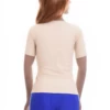 Fine microfiber tee with stretch, a low scoop neck and short sleeves that sits smooth under a blazer.