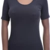 Fitted breathable cotton tee with a scoop neckline and a touch of stretch for an easy layering shape.