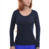 Fitted cotton-blend tee with a scoop neckline and long sleeves that keeps its shape through washing.
