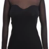 Women's fitted cotton-mesh tee in black with a mock neckline and short sleeves in a close slim cut.