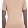 Women's fitted cotton-blend tee with a mock neckline and short sleeves in a close body-skimming cut.