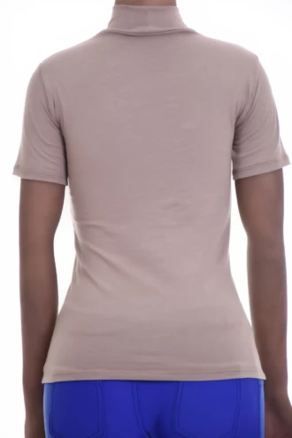 Fitted cotton tee with a neat mock neckline and a touch of stretch, light for everyday warm-weather wear.