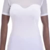 Women's fitted cotton-blend tee with a round neckline and short sleeves in a close body-skimming cut.