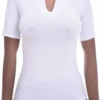 Women's fitted cotton-blend tee with a V-neckline and short sleeves in a close body-skimming cut.