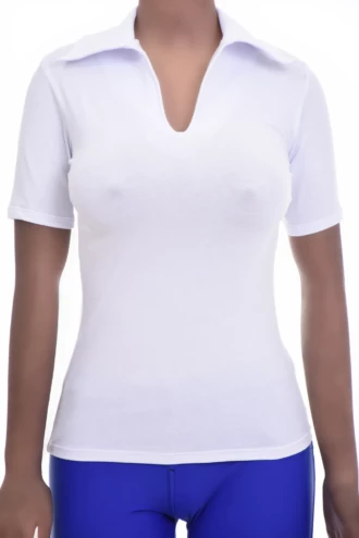 Women's fitted cotton-blend tee with a V-neckline and short sleeves in a close body-skimming cut.