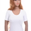 Women's fitted microfiber tee with a scoop neckline and short sleeves in a smooth close slim cut.