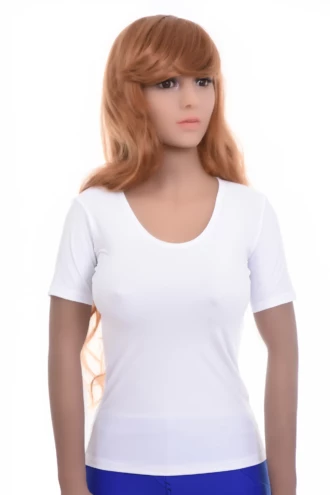 Women's fitted microfiber tee with a scoop neckline and short sleeves in a smooth close slim cut.