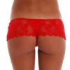 Floral lace boyshorts with a short boyshort leg and lower-coverage back, a pretty low-rise everyday pair.