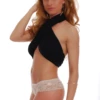 Floral lace boyshorts with a short boyshort leg and lower-coverage back, a pretty low-rise everyday pair.