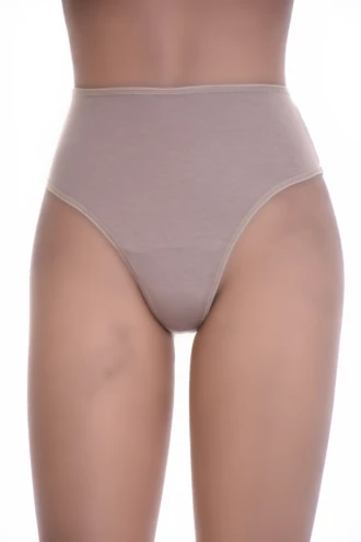 High-rise cotton thong in a soft breathable knit with a settled higher rise, a comfortable daily staple.