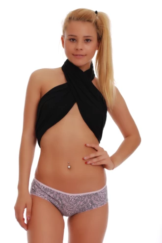 Marbled pink and gray cotton boyshorts for women, soft breathable blend with a squared leg and flat waistband.