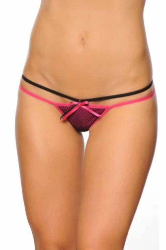 Sporty two-tone mesh G-string with a fishnet front and slim string back, low-rise minimal coverage.