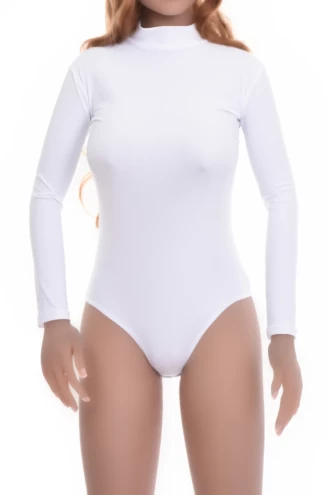 Women's microfiber bodysuit with mock neck and long sleeves over a brazilian cut, a smooth invisible base.