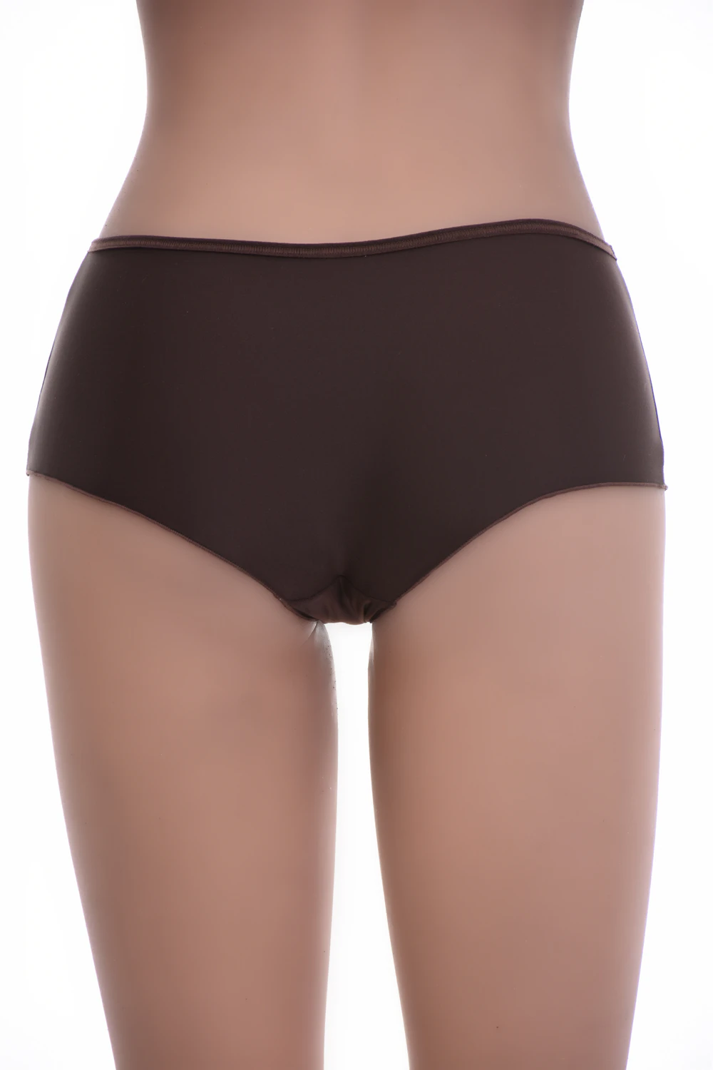 Fine-knit microfiber boyshort briefs for women, squared leg line and smooth waistband for wear under leggings.