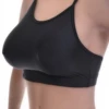 Women's microfiber bralette in black with soft wireless cups, thin spaghetti straps and a scoop neckline.