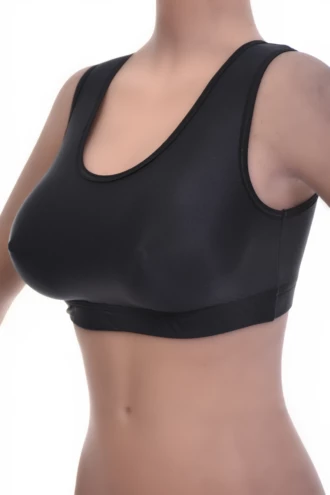 Women's microfiber bralette in black with soft wireless cups, wide straps and a scoop neckline.