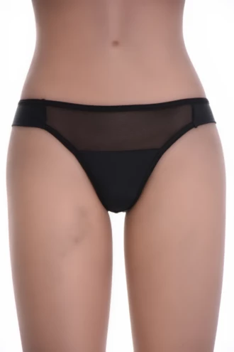 Breathable microfiber Brazilian panties with a mesh panel and open sides, a smooth no-show low-rise pair.