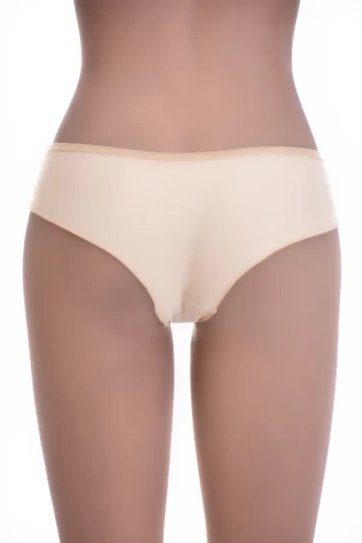Smooth microfiber boyshort briefs for women with lace hips, flat seam-free seat and full back coverage.