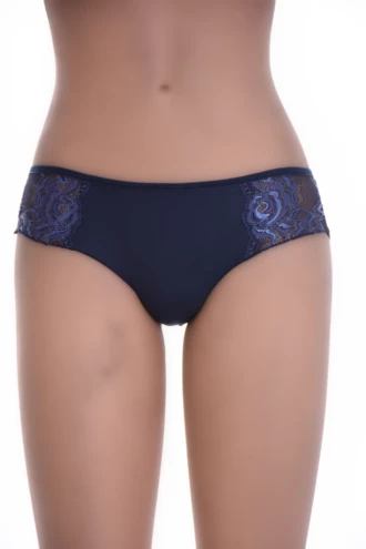 Microfiber women's boyshort briefs with floral lace hips, a smooth flat seat and squared leg line.