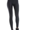 Black high-waisted microfiber leggings, full-length front view with a smooth sleek athletic finish