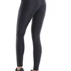 Glossy black high-waisted microfiber leggings, full-length back view with a figure-hugging silhouette