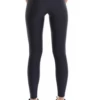 Glossy black high-waisted microfiber leggings, full-length back view with a sleek figure-hugging finish