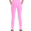 Pink high-waisted microfiber leggings, back view of the full leg in dense smooth microfiber