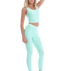 Reseda green high-waisted microfiber leggings, full-length front view in a smooth stretchy fabric