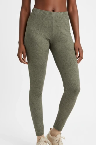 Dark green high-waisted microfiber leggings with a subtle tone-on-tone print, front view of the sleek fit
