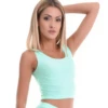 Reseda green sports set, detail of the smooth soft microfiber top paired with the leggings