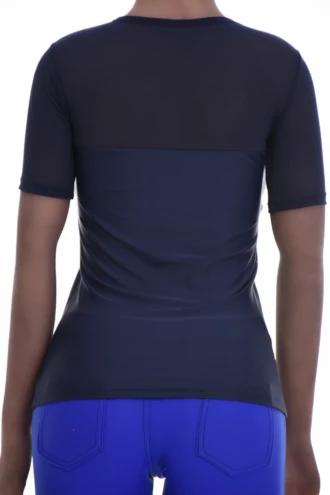 Smooth microfiber and breathable mesh tee with a round neck, short sleeves and an easy pull-on slim fit.