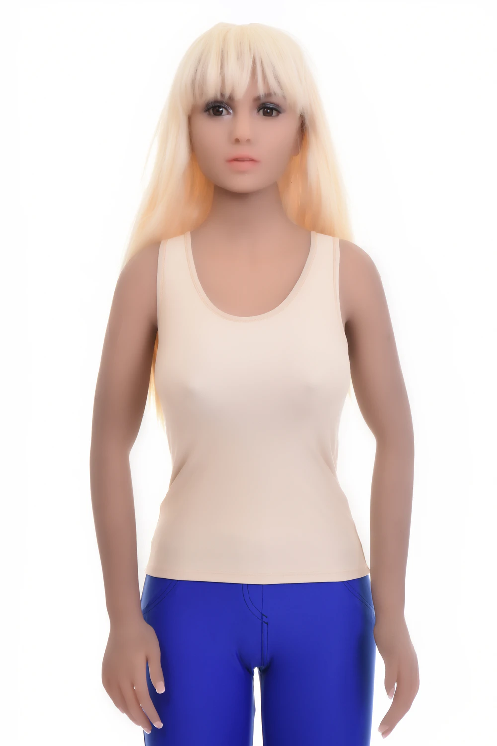 Women's microfiber racerback tank with wide straps and a scoop neck, smooth and slim under fitted tops.