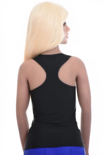 Fine microfiber tank with a racerback cut keeping straps off the shoulders, slim and smooth under clothes.