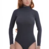 Women's polo-style cotton bodysuit with brazilian coverage and breathable fabric for cooler days.