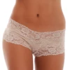 Sheer lace boyshort briefs by Tiara Galiano, floral lace front and back with a squared leg and scalloped waist.