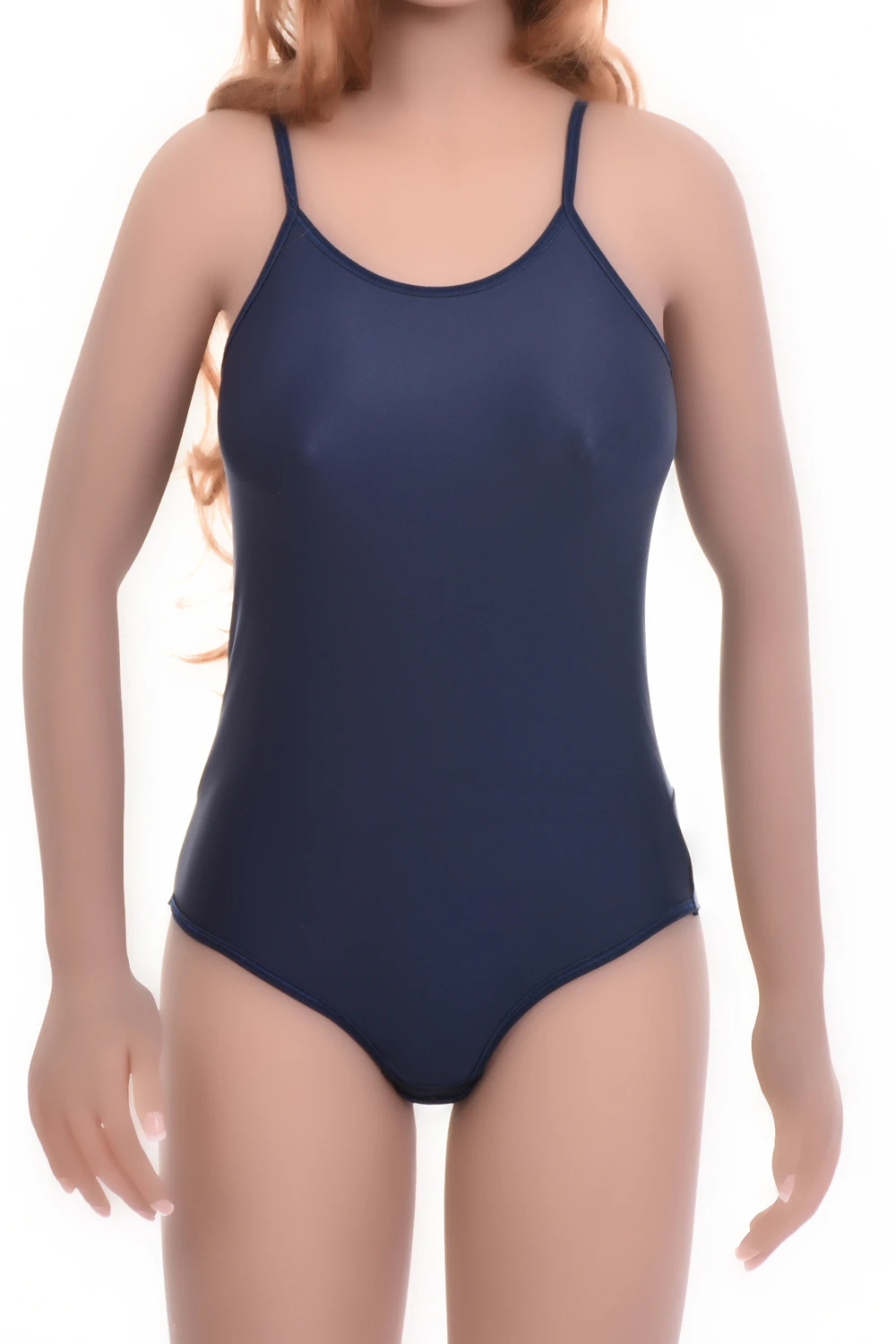 Women's sleeveless microfiber bodysuit with scoop neck and spaghetti straps over a brazilian cut.