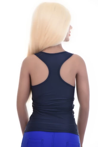 Sleeveless microfiber tank with a racerback and low scoop, smooth and light with an easy pull-on shape.
