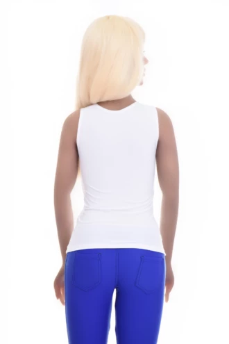 Sleeveless microfiber tank with wide straps and a low scoop, an easy pull-on layer worn on its own or under a shirt.