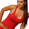 Slim cotton-blend racerback tank with stretch and a scoop neck, soft against the skin for warm-weather layering.