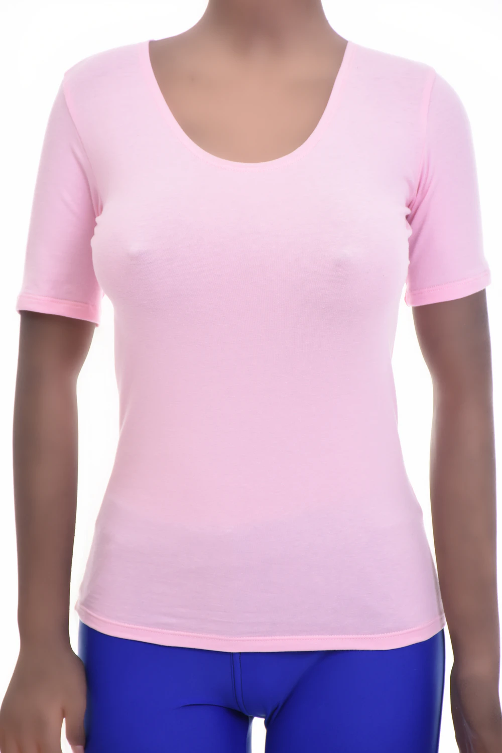 Slim cotton-blend tee with soft stretch, a scoop neck and short sleeves that lies flat for layering.