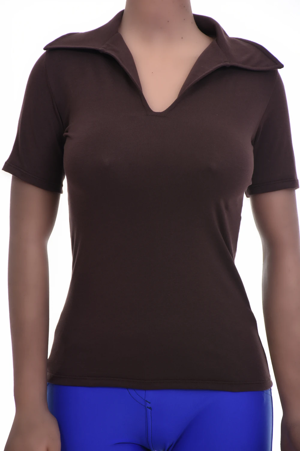 Slim cotton-blend tee with soft stretch, a V-neck and short sleeves that lies flat for layering.