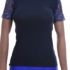Slim cotton-blend lace tee with a mock neckline and long sleeves, a dressed-up layer that keeps its shape.