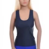 Slim smooth microfiber tank with racerback straps and stretch, a scoop neck that lies flat under tops.