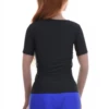 Smooth microfiber scoop-neck tee that keeps its shape and stretch through repeated washing, slim and light.