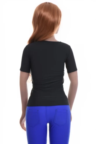 Smooth microfiber scoop-neck tee that keeps its shape and stretch through repeated washing, slim and light.