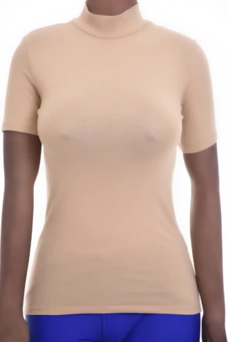 Soft breathable cotton tee with a mock neckline, a slim close fit and short sleeves for comfortable daily wear.