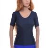 Soft slim microfiber tee with a low scoop neck and short sleeves, a light pull-on layer for everyday wear.