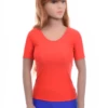 Stretch fine microfiber tee with a scoop neckline, a slim line that keeps its shape through washing.