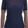 Ventilated open-knit mesh and microfiber tee with a round neckline, a slim shape that follows the figure.