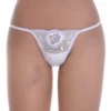 White lace G-string with a floral front and scalloped waist, a fresh bridal-leaning minimal cut.